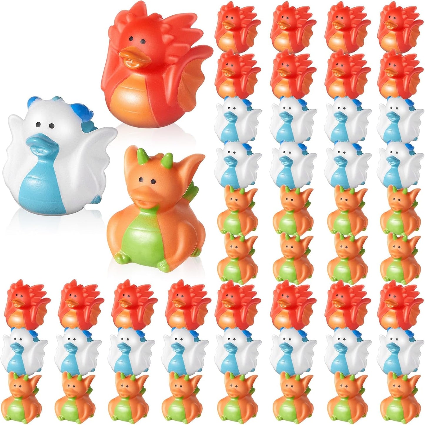 Deekin 50 Pcs Assorted Rubber Ducks in Bulk, 2 Inch Rubber Duckies for Party Supplies, Mini Bath Toys for Baby Shower Pool Party (Dragon)
