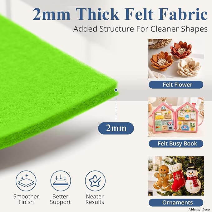12" x 12" Felt Sheets for Crafts, 2mm Stiff Felt Fabric, Lime Green
