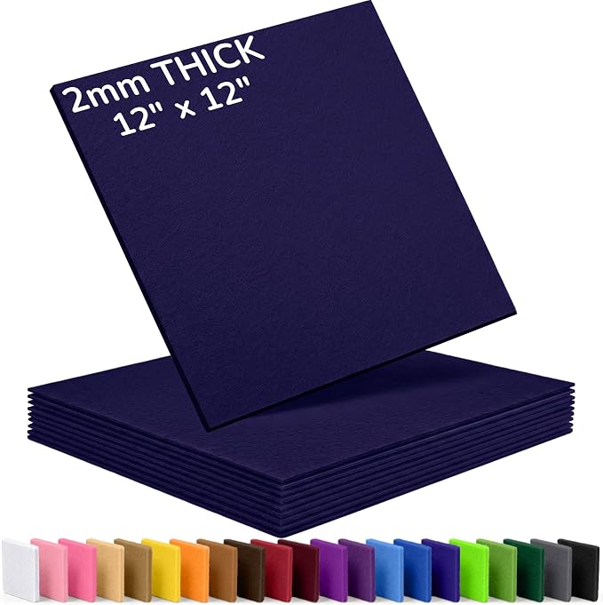 2mm Stiff Felt Sheets 12" X 12" | Thick Polyester Felt Material, DIY Craft