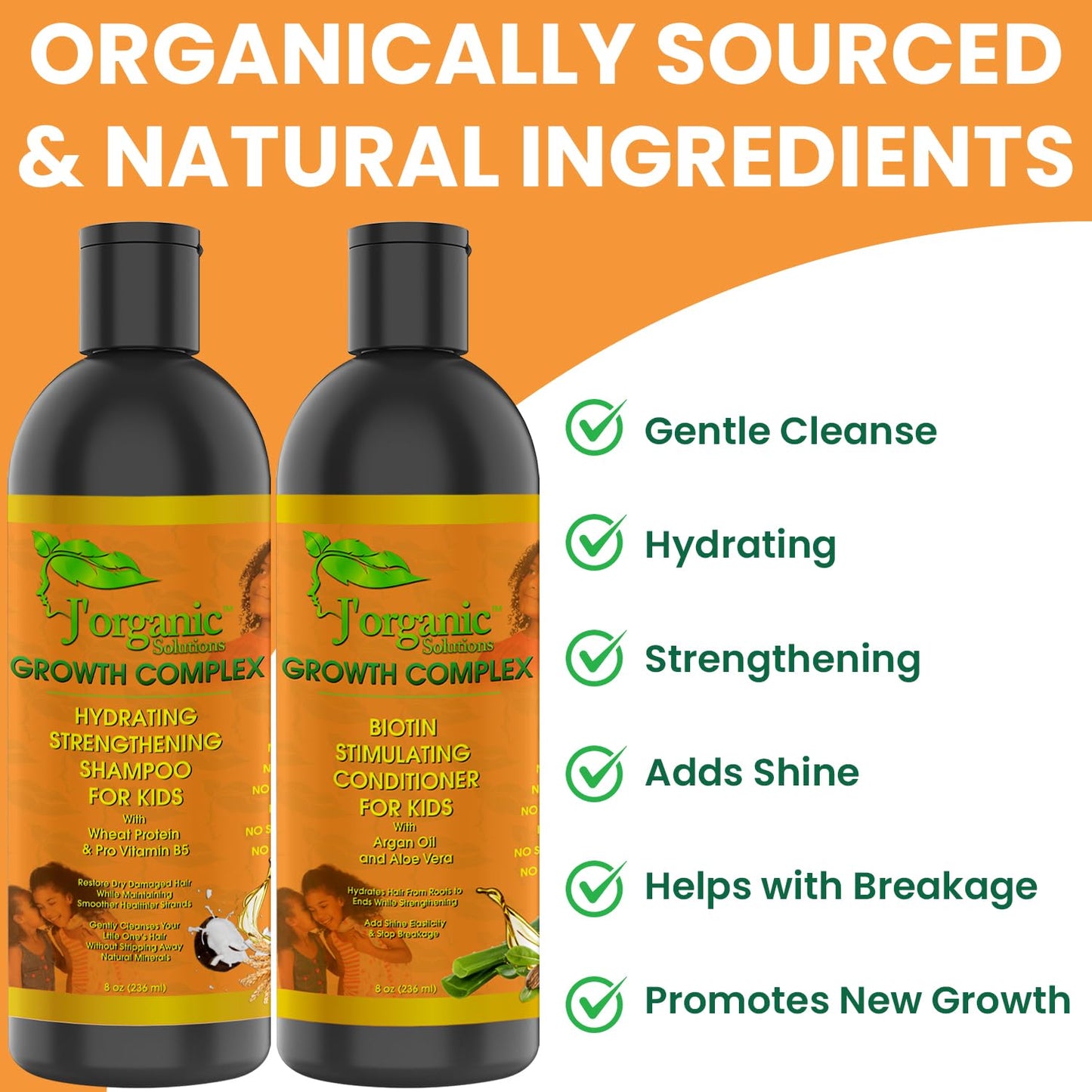J'Organic Solutions Biotin Hydrating, Strengthening shampoo & Conditioner Set Phthalates-Free, No Sulfate, Paraben-free Baby And Toddler Shampoo and Conditioner (2x 8oz)