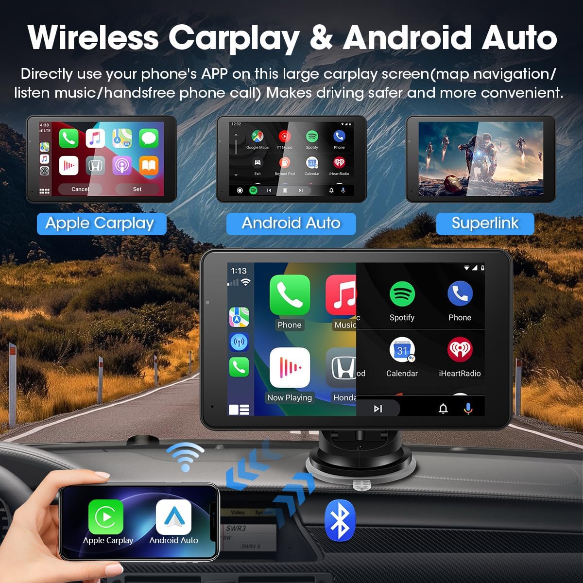 Baby Car Camera 7" AHD Car Baby Monitor with with Apple CarPlay & Android Auto 1080P Car Camera for Baby with Ultra Night Vision 150° Wide Angle, Invisible Infrared Lights【Limited-Time】