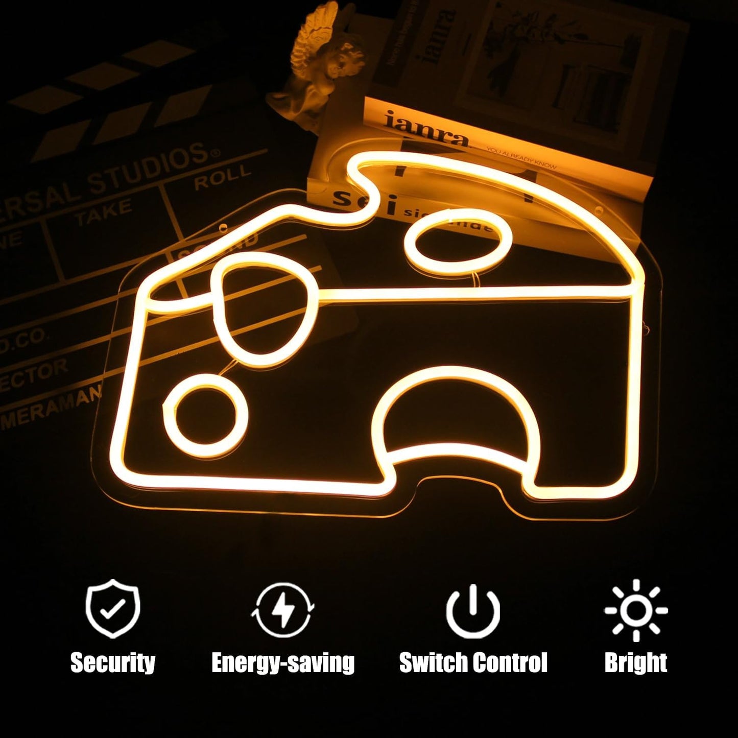 Golden Yellow Cheese Wedge Neon Light LED Sign for Wall Kitchen Decor Food Shape Light Up Sign for Bedroom Restaurant Dessert Shop Bakery Party Decor