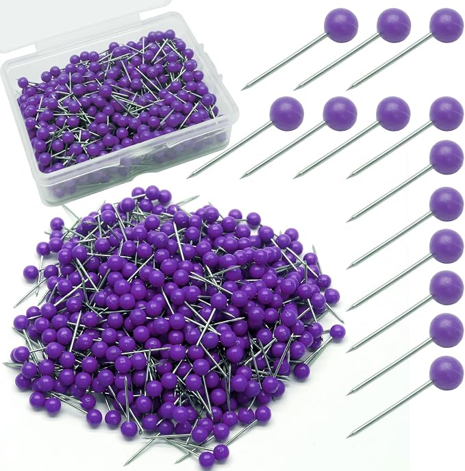 Purple Map Pins, 1/8 Inch, Round Ball Head | Map Tacks, Push Pins