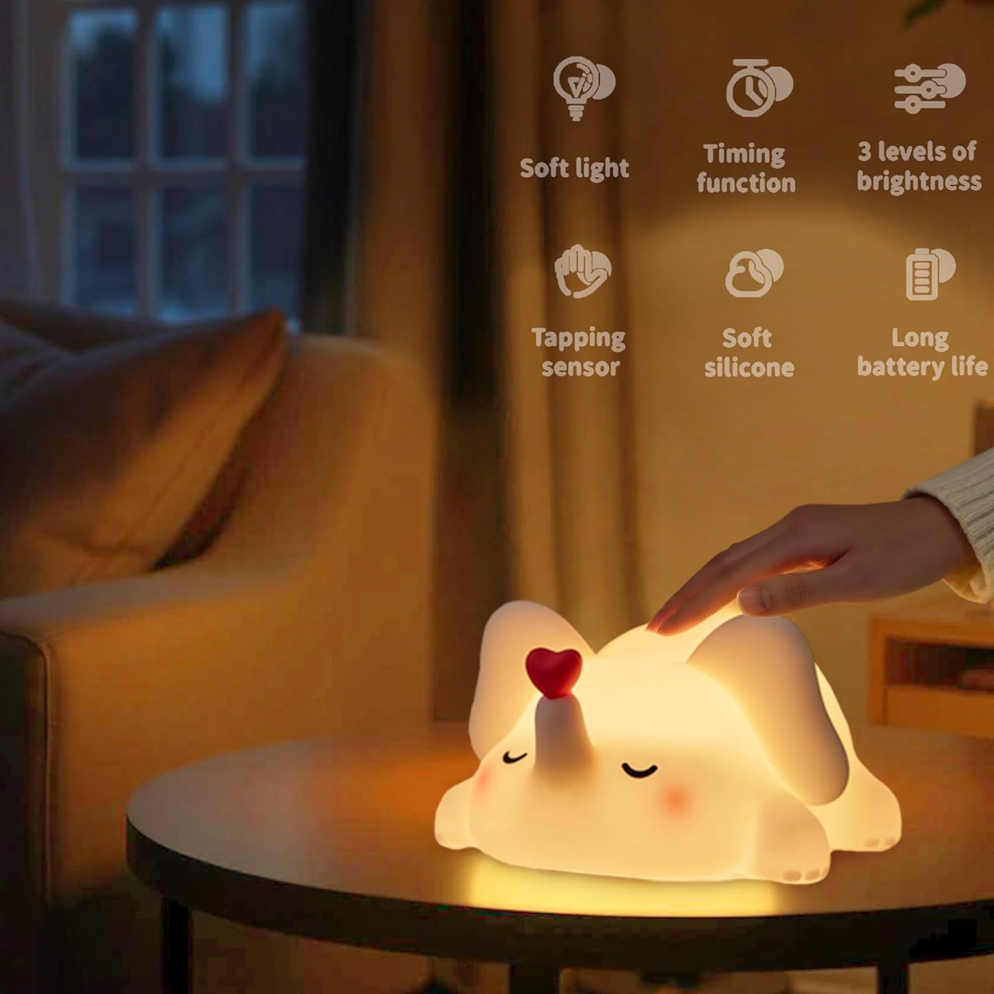 Silicone Elephant Night Light for Kids Room Dimmable Rechargeable Nursery Animal Nightlight Gifts for Women Girls Boys Room Decor 3 Level Brightness Toddler Bedroom Bedside Touch Lamp