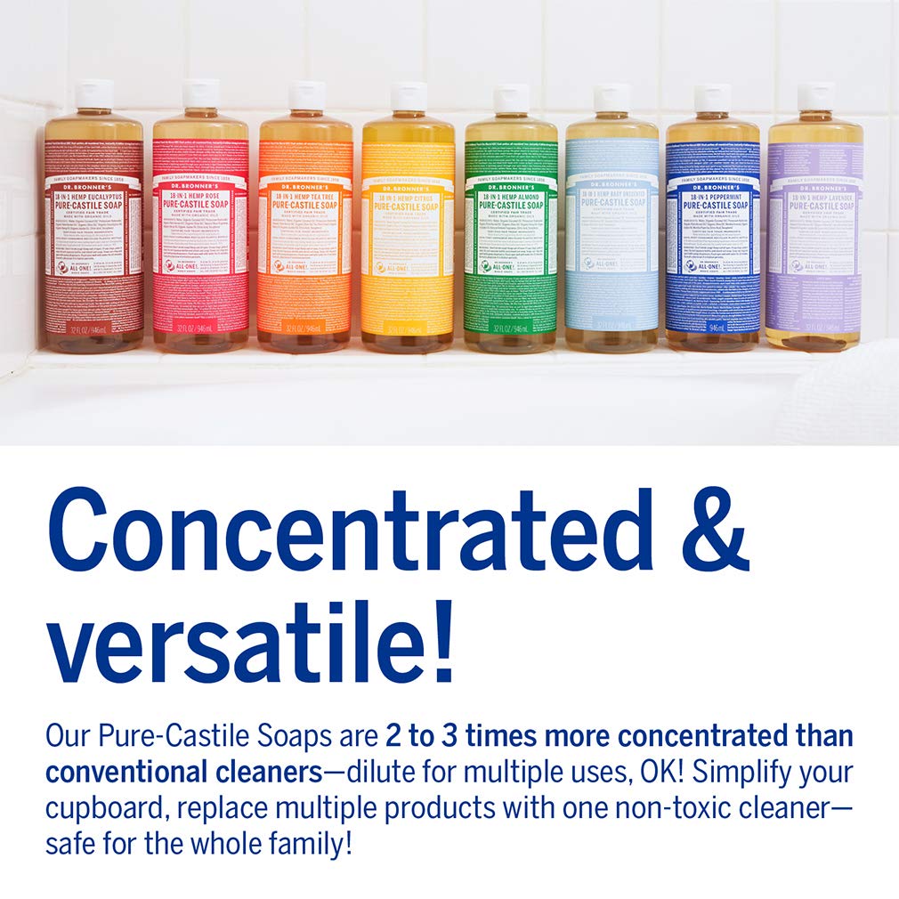 Dr. Bronner's Pure-Castile Magic Liquid Soap – Made with Organic Oils 32 oz (3-Pack) Almond, Citrus, Tea Tree, Body Wash, Face, Dish, Laundry, Pet Wash, Multi-Purpose Soaps