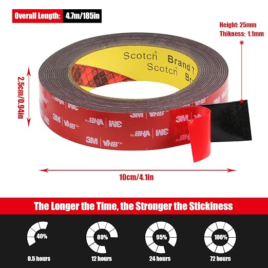 Double Sided Tape Heavy Duty, Waterproof Mounting Foam Tape, 16.5ft Length