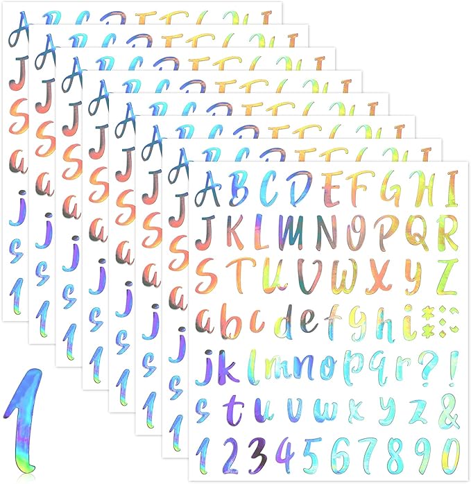 Outus 576 Pcs 8 Sheets Letters Stickers Vinyl Alphabet Number Decals Back to