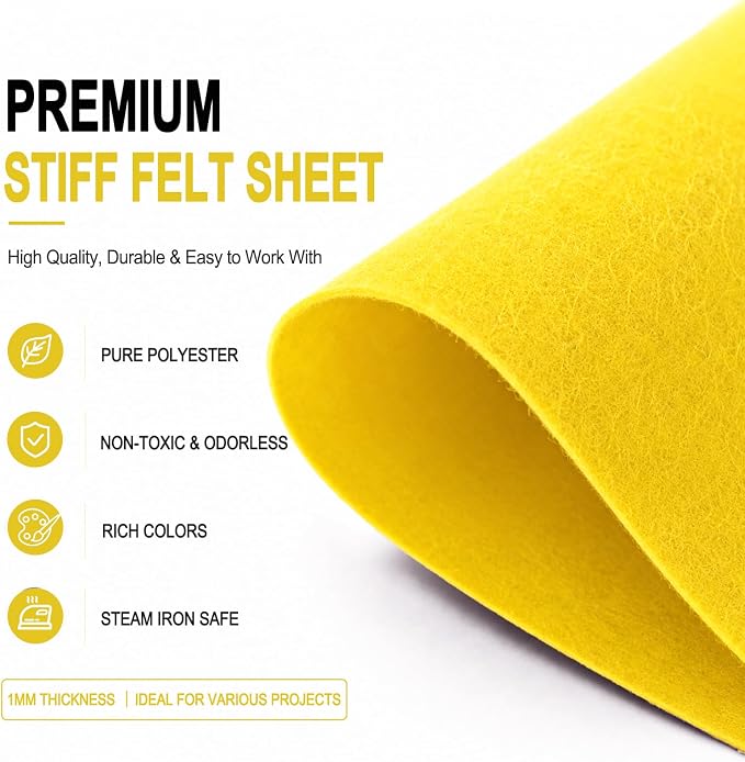 Bright Yellow Large Felt Fabric 36" x 36", 1mm Stiff Felt Sheet, Nonwoven Fabric