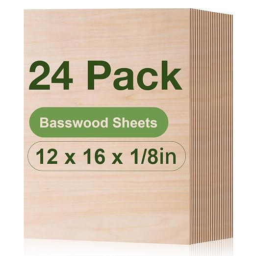 24 Pack Basswood Plywood, Thin Wood Sheets Blanks