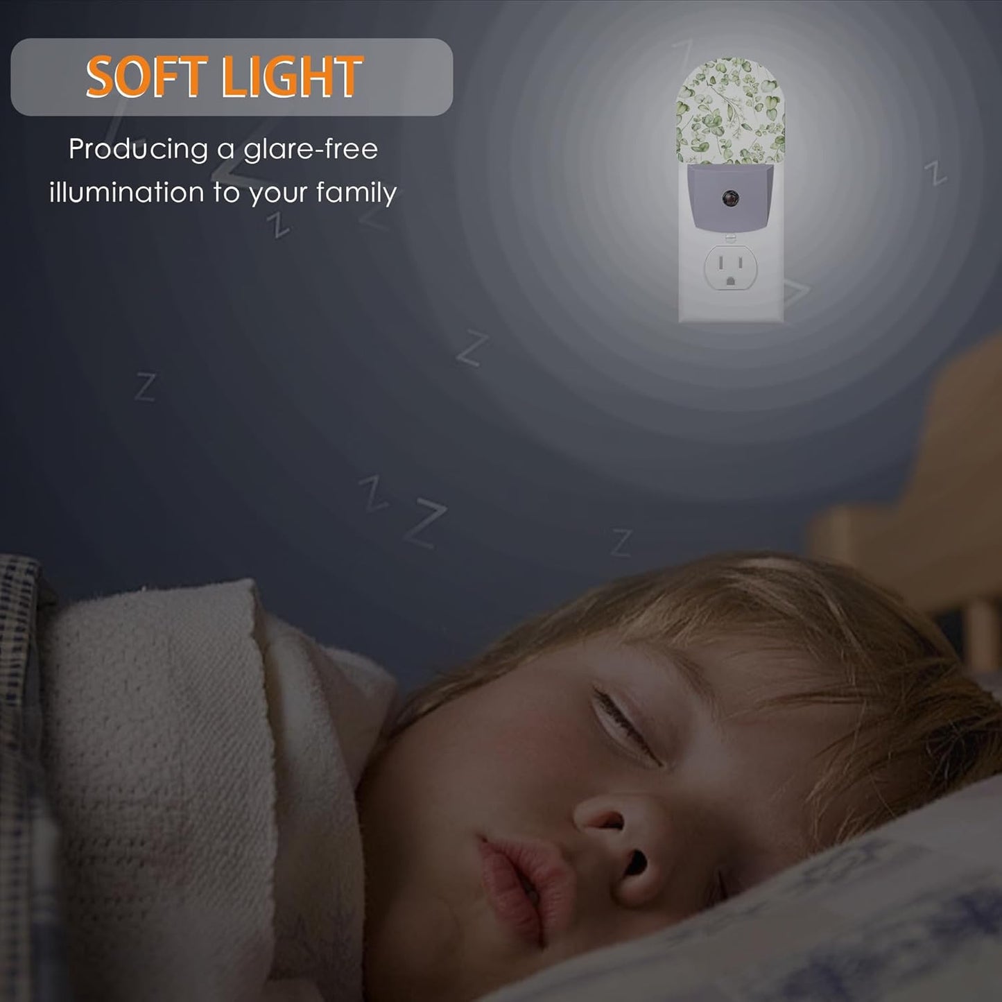 Green Eucalyptus Leaf Night Light,Night Lights Plug into Wall with Dusk to Dawn Sensor,Lamp for Bedroom Bathroom Hallway Nightlight for Women Girls