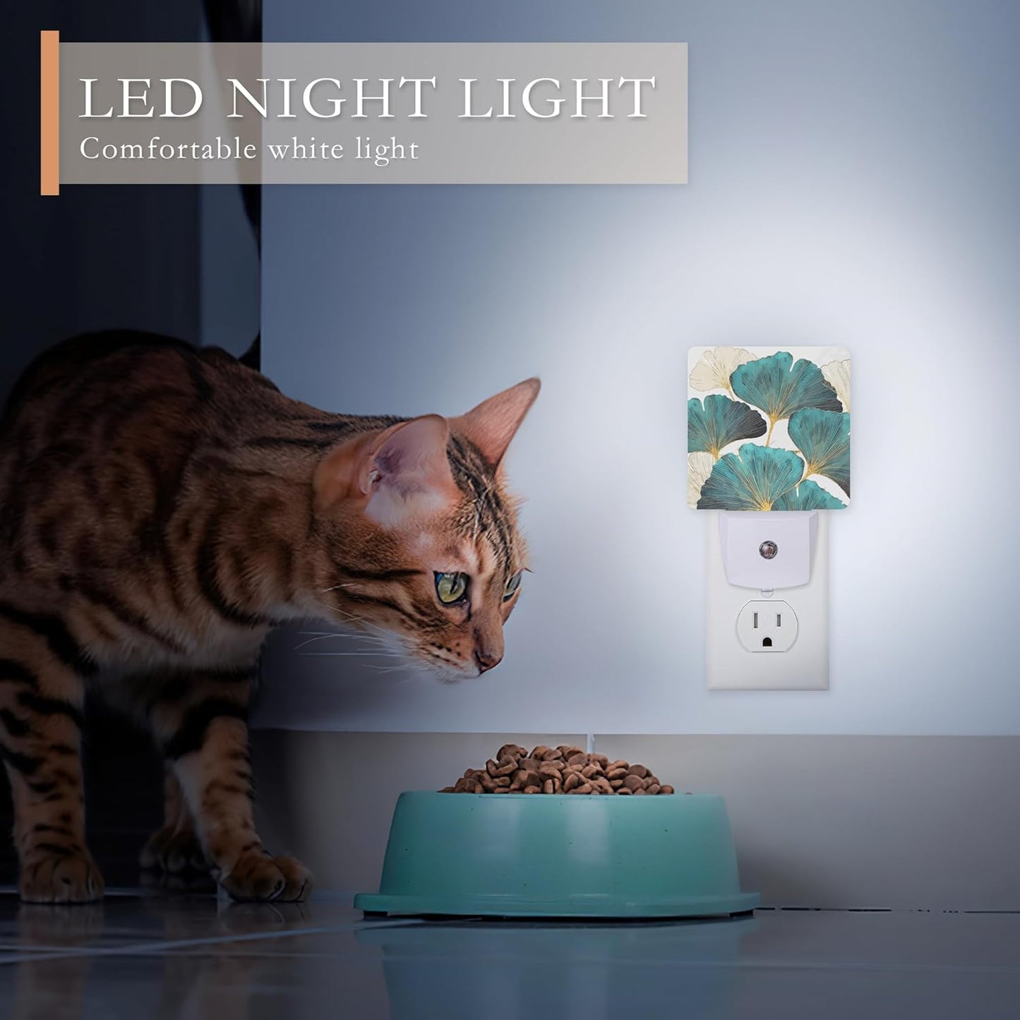 Night Light,Green Ginkgo Leaves Night Lights Plug into Wall for Boys Girls Bedroom Decorative Half Round Nightlight Led Lamp 0.5W Sleep Friendly