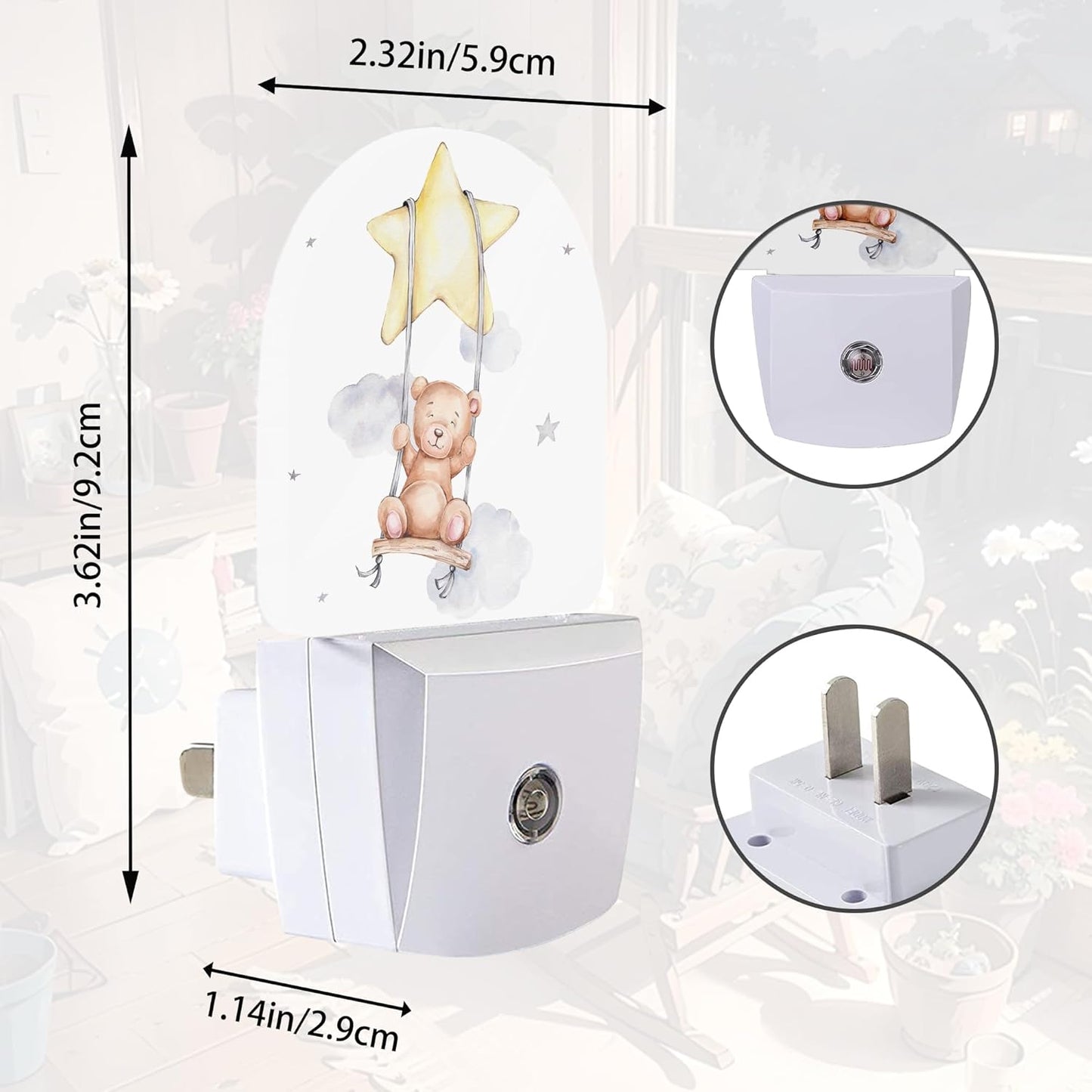 Teddy Bear Night Light,Cute Night Lights Plug into Wall with Dusk to Dawn Sensor,Lamp for Bedroom Bathroom Hallway Nightlight for Women Girls