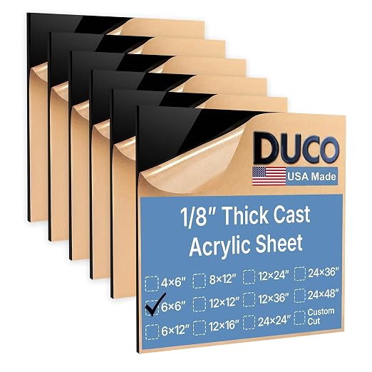Duco Black Cast Acrylic Sheets 1/8" Thick 6" x 6"