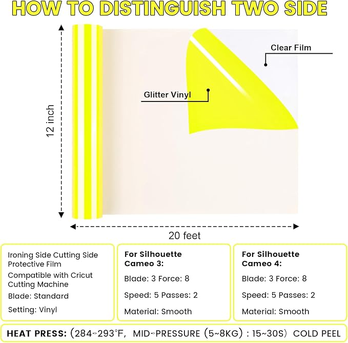 Heat Transfer Vinyl PU12Inches x 20ft Fluorescent yellowIron on