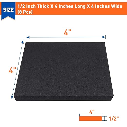 MAGZO 8Pcs Adhesive Foam Padding 1/2 in Thick X 4 in X 4 in, Closed Cell Foam
