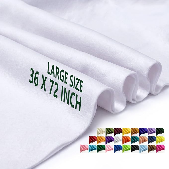 White Felt Fabric 36" x 72" 1.6mm Thick Large Craft Sheet | Soft, Flexible Felt