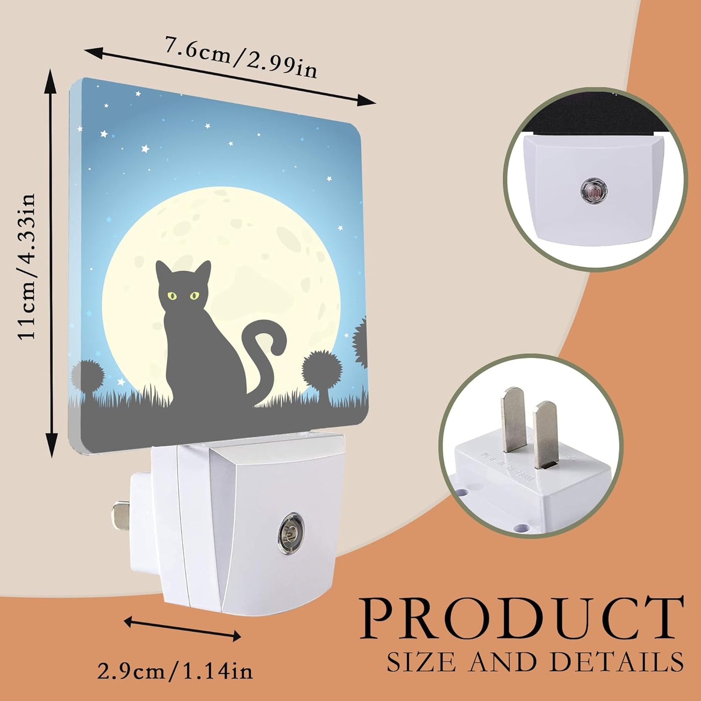 Halloween Night Lights Plug into Wall,Black Cat Moon Night Light Dusk to Dawn Sensor LED Lamp 0.5W for Boys/Girls/Women/Men Decorations Room 0.5W Sleep Friendly