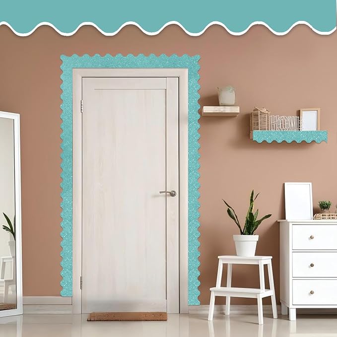 70Ft Shine Light Blue Bulletin Board Borders，Scalloped Poster Boards