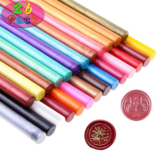 Paxcoo 26pcs Wax Seal Sticks for Stamps, Letters and Crafts