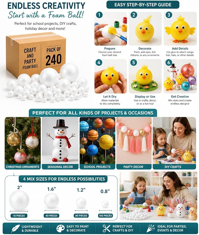 Evershine 240 Pack Craft Foam Ball