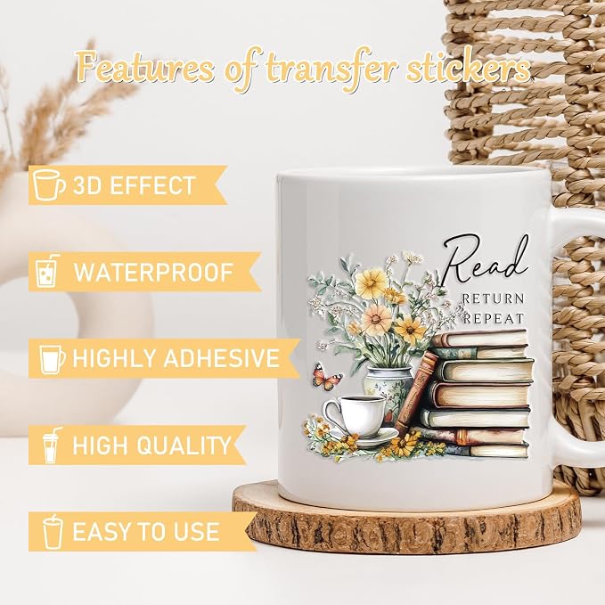Rngmsi 20 Sheets Reading Books UV DTF Cup Wrap Cold UV DTF Transfer Sticker |