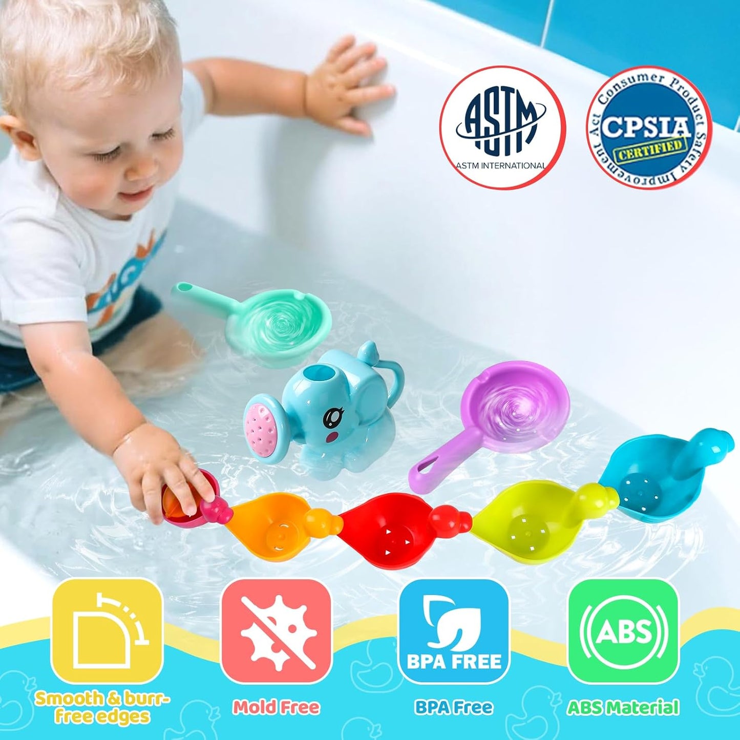Fajiabao Baby Bath Toys for Kids Ages 1-3 8 PCS Toddler Bath Toys Mold Free with Floating Ducks & Water Toys in Bathtub for 1 2 3 4 5 6 Christmas Birthday Gifts
