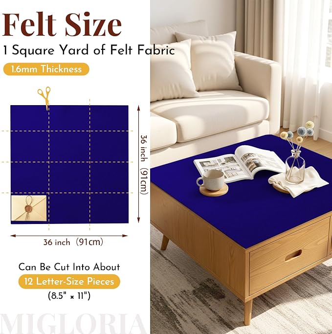 Large Felt Fabric Sheet 36 x 36 Inch, 1.6mm Thick | Soft nonwoven felt