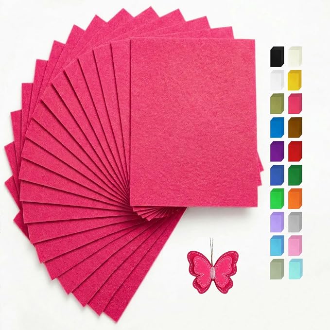 Hot Pink Felt Fabric Sheets Stiff 20 Pcs 8" X 12", 1mm Thick Assorted Color