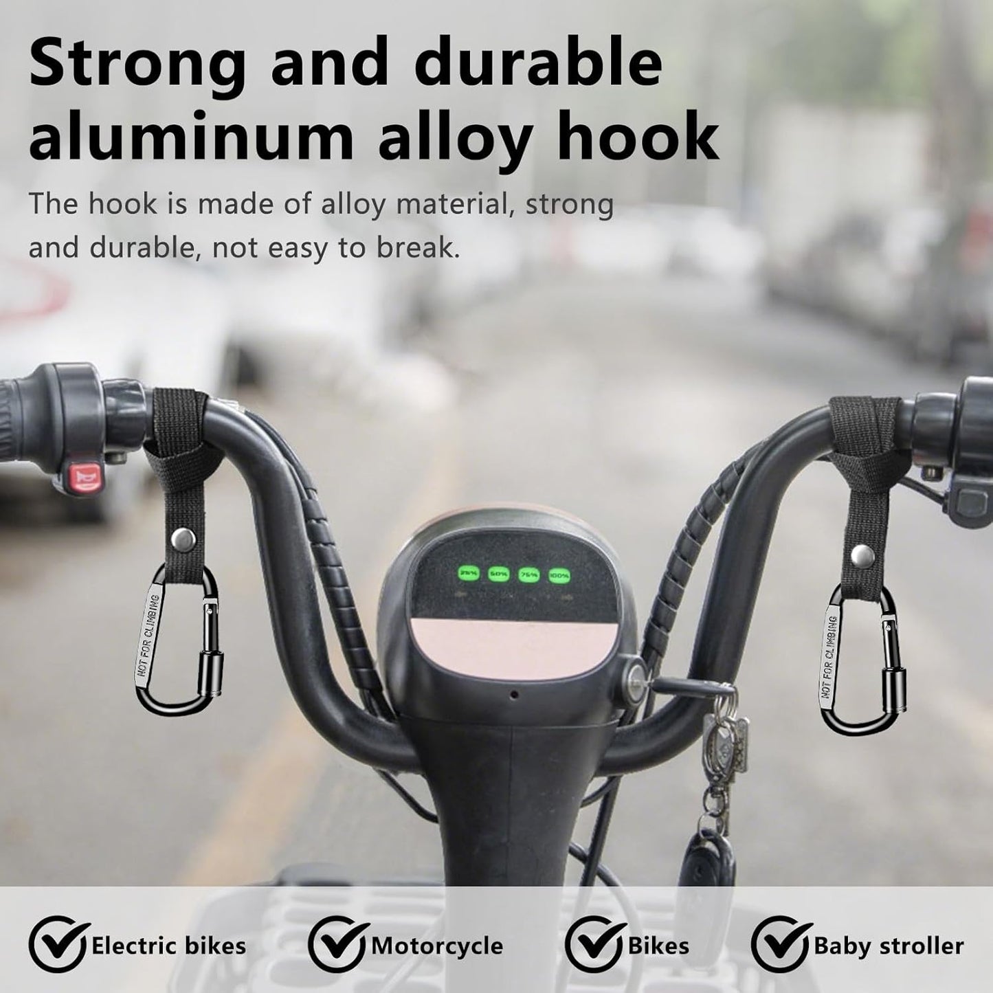 Stroller Hooks for Bags with Locking Stroller Carabiner Clip – Heavy-Duty Hooks for Diaper Bags, Groceries, Backpacks on Strollers, Bikes & Shopping Carts (Black, 2 Pieces)