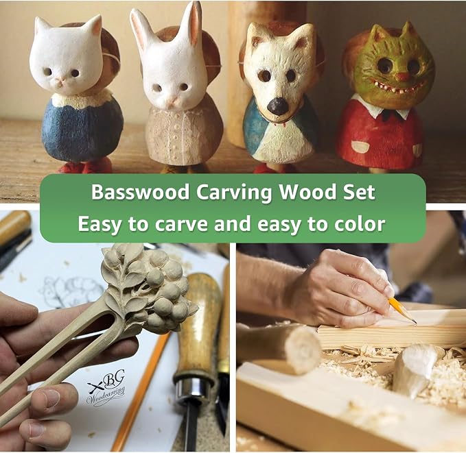 2 Pack Unfinished Basswood Carving Blocks, Christmas DIY Supplies