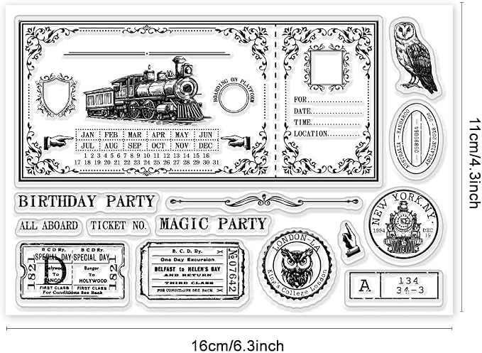 GLOBLELAND Vintage Train Ticket Clear Stamps