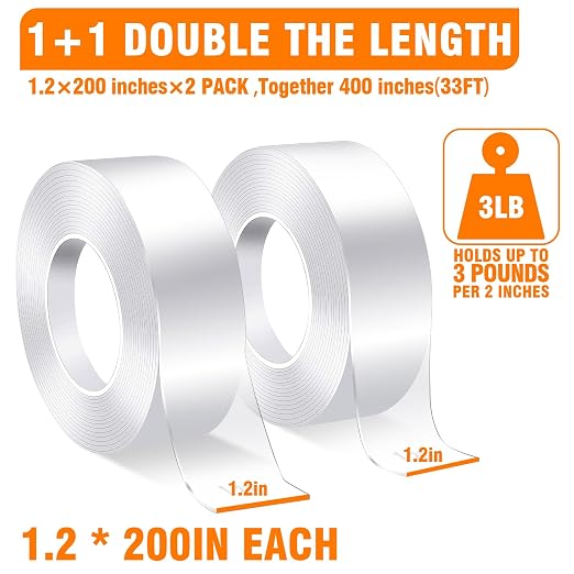 ANLOKE Double Sided Tape Heavy Duty 2 Pack, 1.2 Inch x 400 Inch ，Extra Large