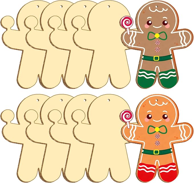 Large Size 7" Christmas Crafts for Kids Wooden Gingerbread Ornaments Crafts