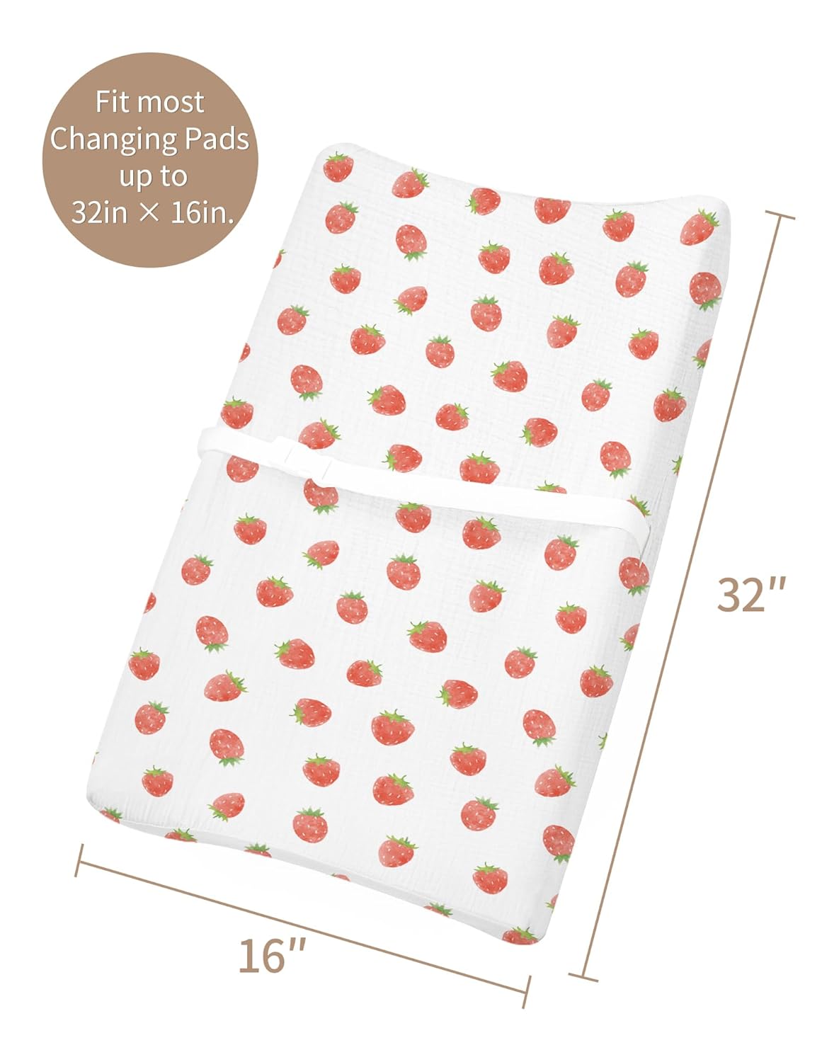 Changing Pad Cover for Baby Boy Girl 2 Pack, Muslin Changing Table Pad Covers with Boho Style, Neutral Nursery Bedding Essentials Soft and Breathable (Strawberry & Pale Pink)