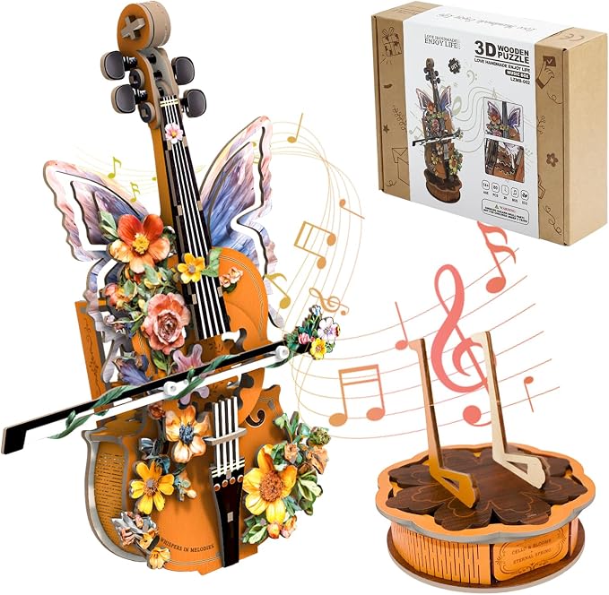 3D Wooden Puzzles for Adults, Cello Music Box