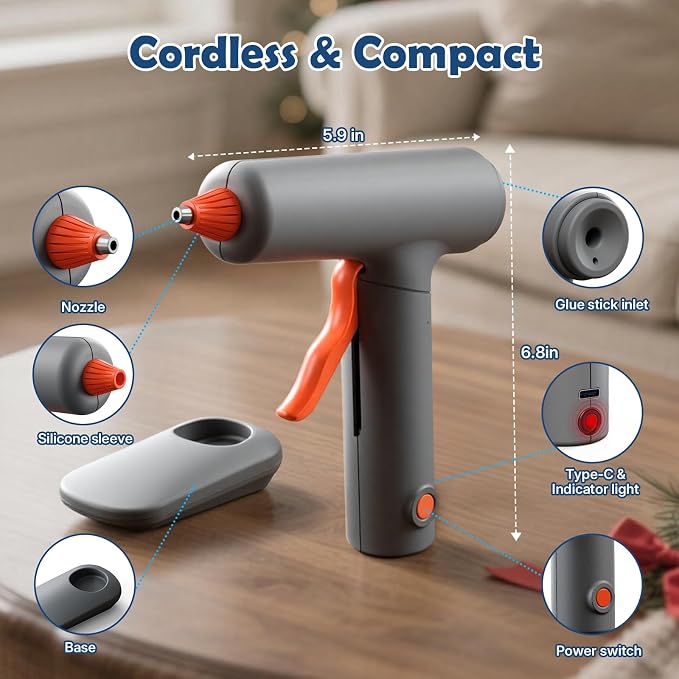 Cordless Hot Glue Gun and 40 Sticks, Fast Preheating
