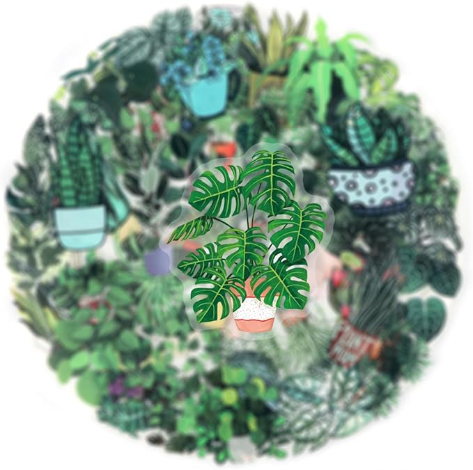 50PCS Green Plant Transparent Stickers, Potted Plant Floral Decals Stickers