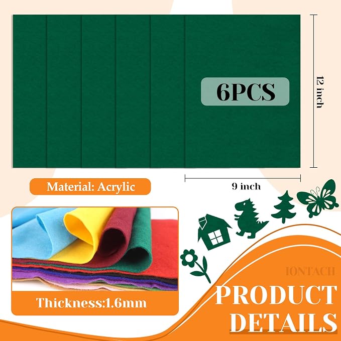 IONTACH 9" X 12" Soft Felt Sheets 1.6mm Thick | Felt Fabric