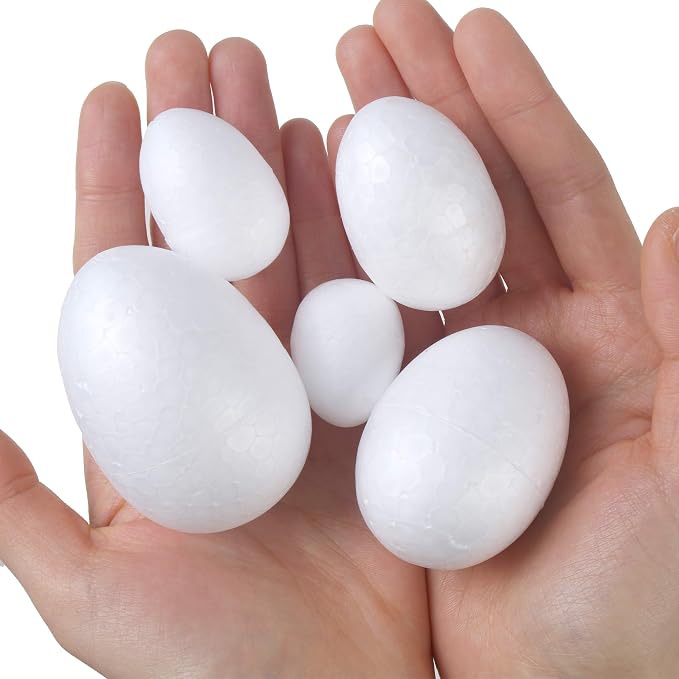 DIYASY 50 Pcs Foam Eggs, 3.5-7cm White Foam Eggs Shape Smooth Mixed Craft
