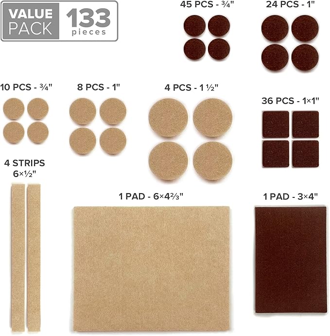 Felt Furniture Pads X-PROTECTOR 133 PCS Premium Furniture Pads