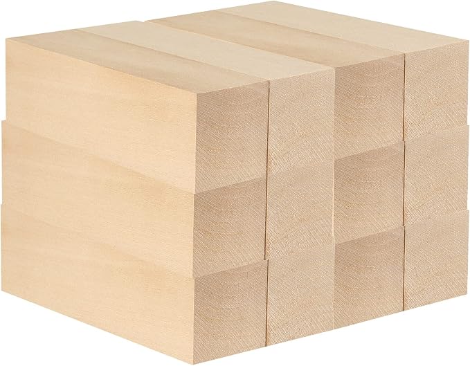 JAPCHET 12 Pieces 5 x 1-1/2 x 1-1/2 Inch Basswood Carving Blocks, Natural