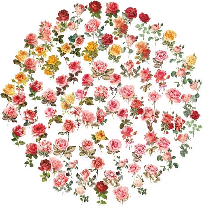 100Pcs Small Rose Stickers Vintage