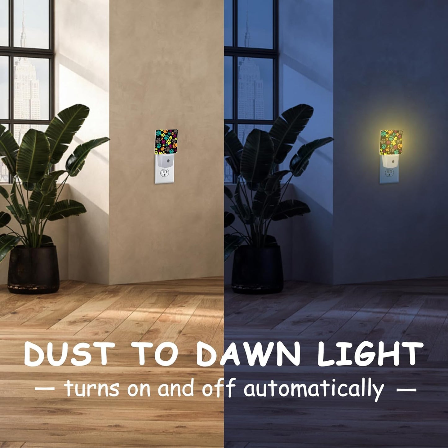 Plug Night Light,Cute Colorful Paw Print Night Light Lamp Auto Sensor Energy Efficient Dusk to Dawn Lights for Girls Boys Women Room Decor,Hallway,Kitchen,Bathroom,Nursery,Stairs