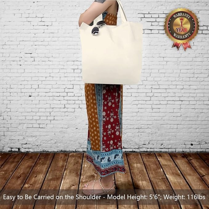 TOPDesign 3-Pack Super Strong Large 12oz Cotton Canvas Tote Bags, Reusable