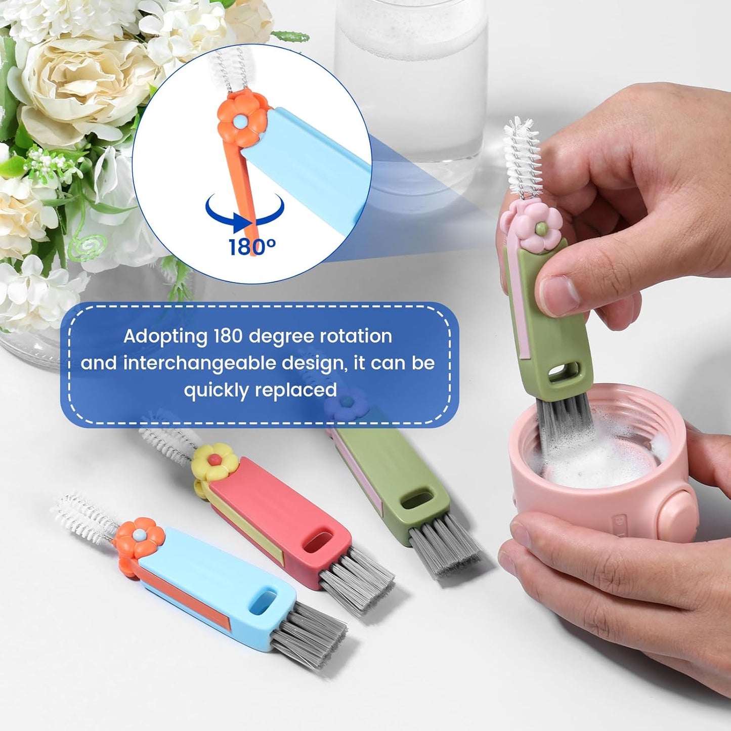 24 Pcs Cup Lid Cleaning Brush Multifunctional Bottle Gap Cleaner Brush 180° Rotatable Cup Lid Gap Cleaning Brush Set Hangable Cup Crevice Cleaner Portable 3 Colors Cup Lid Cleaner for Bottle Cleaning