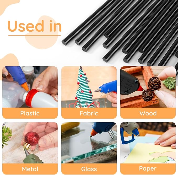72pcs Black Hot Glue Sticks, 0.43"x8" Full Size Glue Sticks