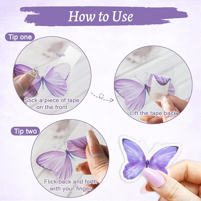 Imeepa 40Pcs Purple Butterfly Stickers Transparent Scrapbooking Stickers | PET