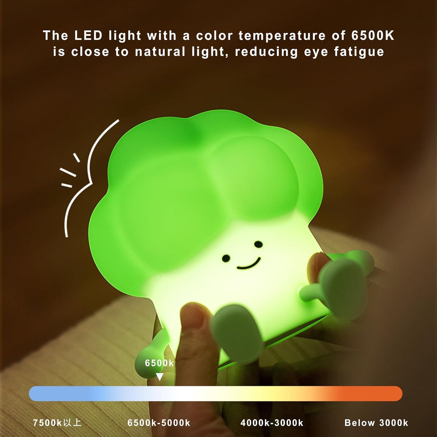 Cute Broccoli Night Light, LED Squishy Novelty Baby Night Lamp, 3 Levels Dimmable Timer Nursery Nightlight for Kids, Rechargeable Touch Bedside Lamp, Bedroom Dorm Decor, Baby Boys Girls Gifts