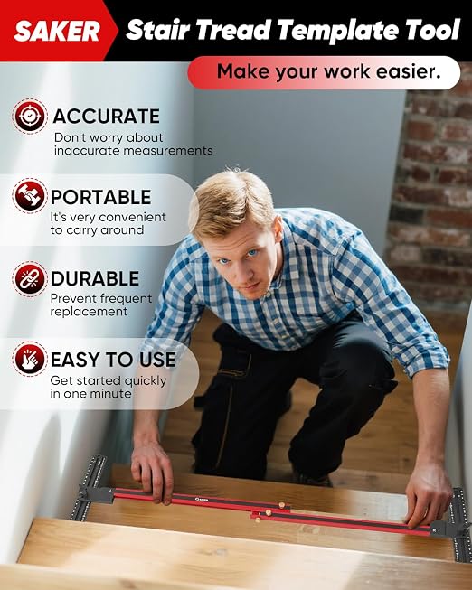 Saker Stair Tread Template Tool, 2026 New Stair Measuring Tool, Stair Tread Jig