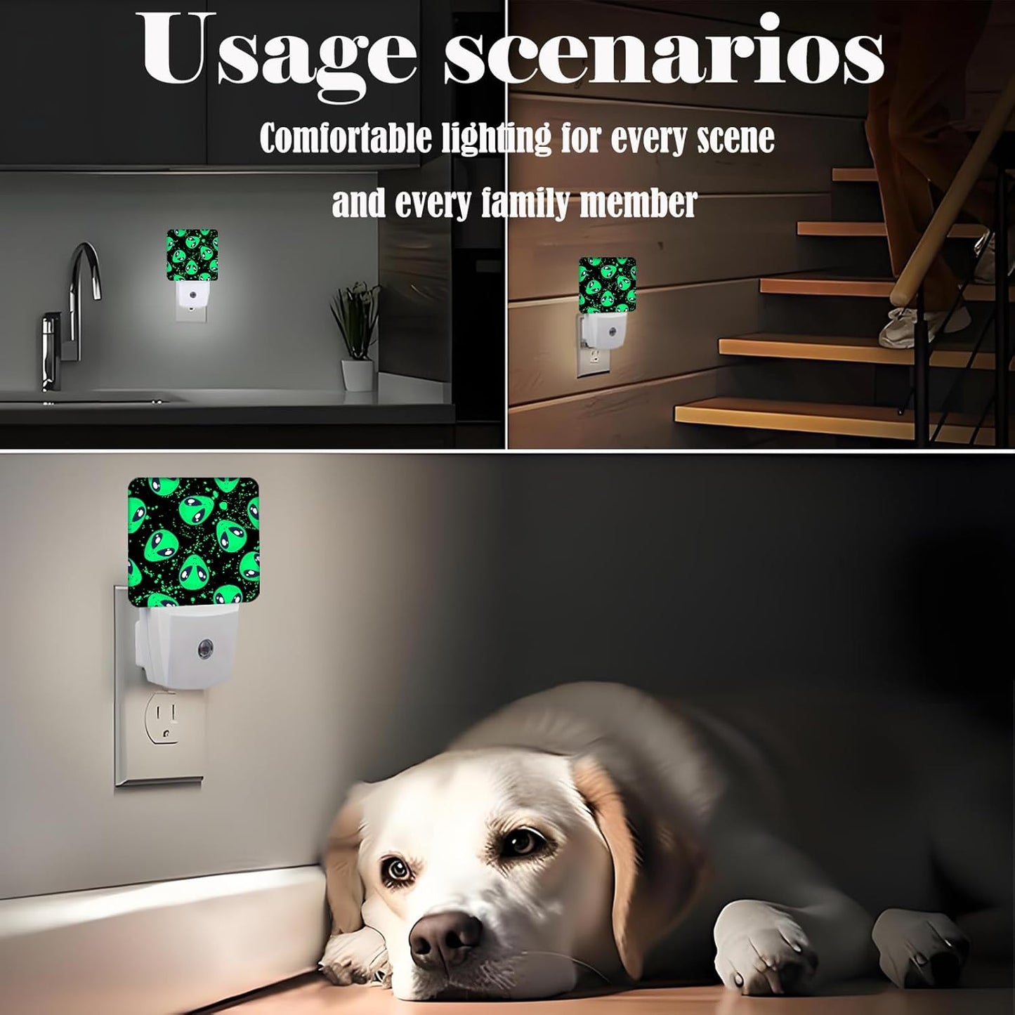 Green Alien Night Light,Plug Into Wall for Boys Girls Bedroom Decorative Square Night Light Lamp 0.5w Sleep Friendly